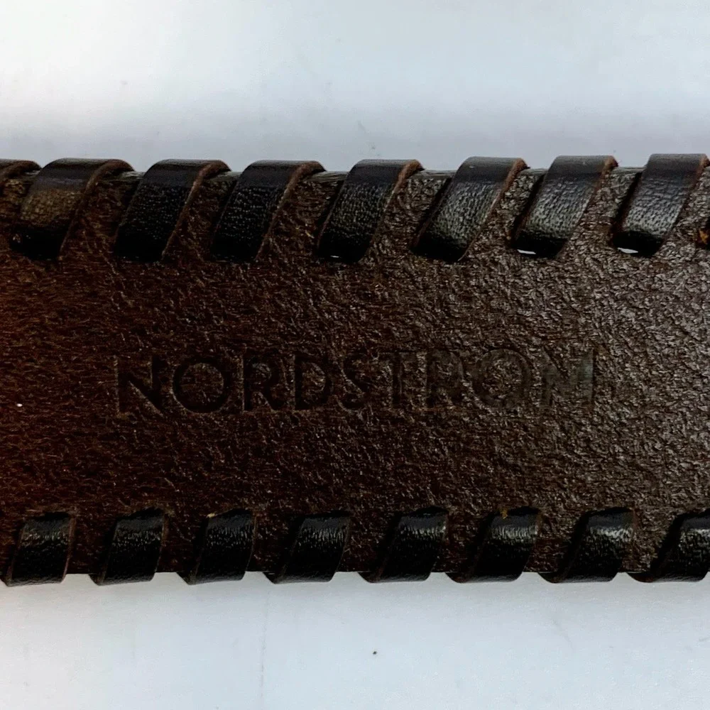 Nordstrom Mens Dark Brown‎ Leather Belt Size 36 Braided Edge New With Tags